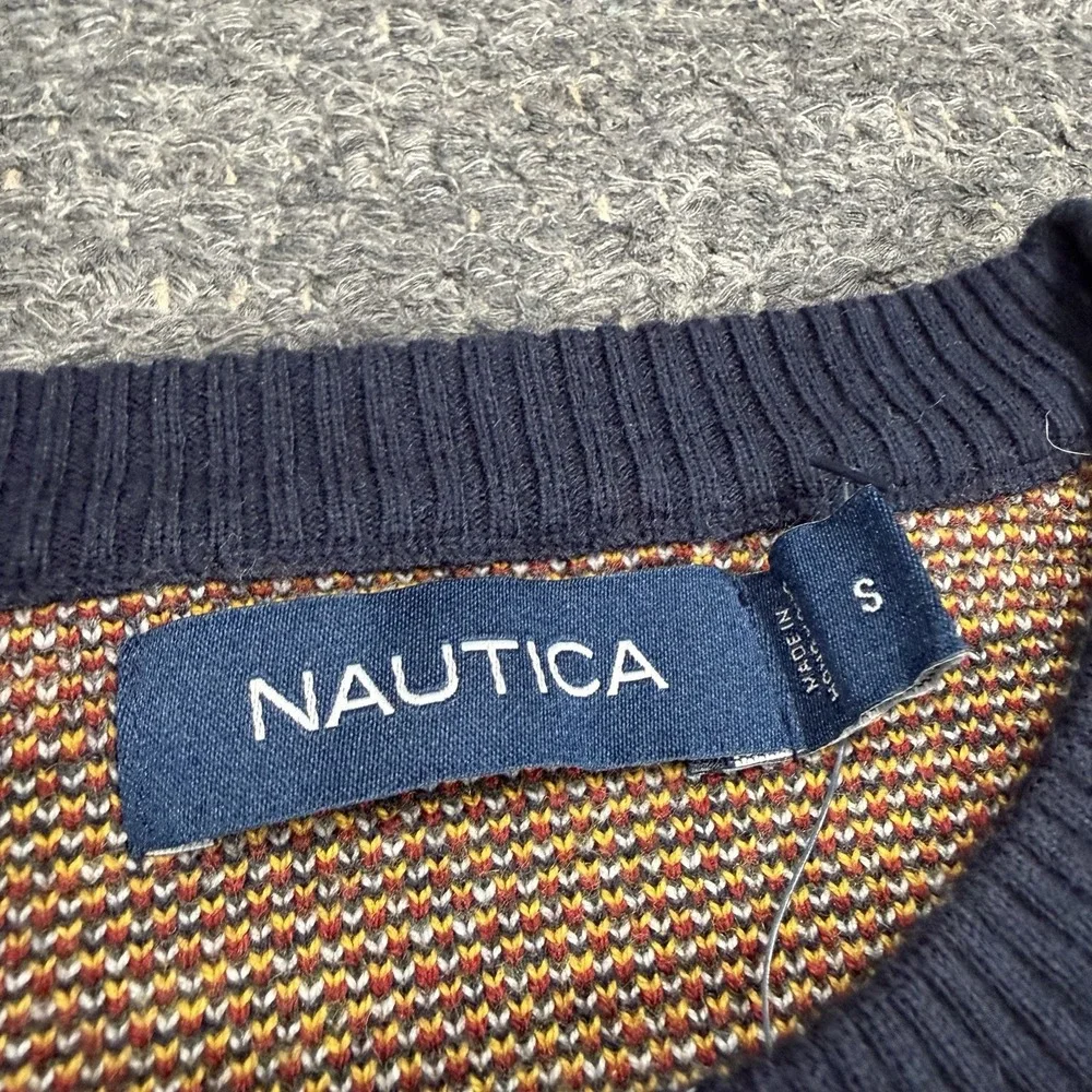 Nautica Sweater Men Small Patchwork Plaid Town Country Preppy Town Country Wool